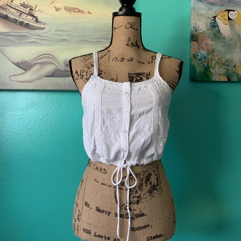 White Peasant Crop Top Blouse Vintage Inspired